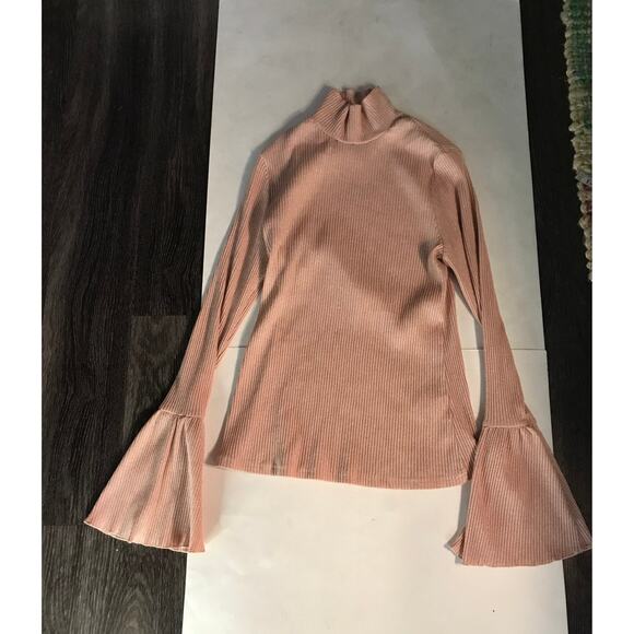 SHEIN Curve Flounce Sleeve Pink Sparkly Turtleneck Sweater 1XL Coquette Girl - Picture 3 of 8